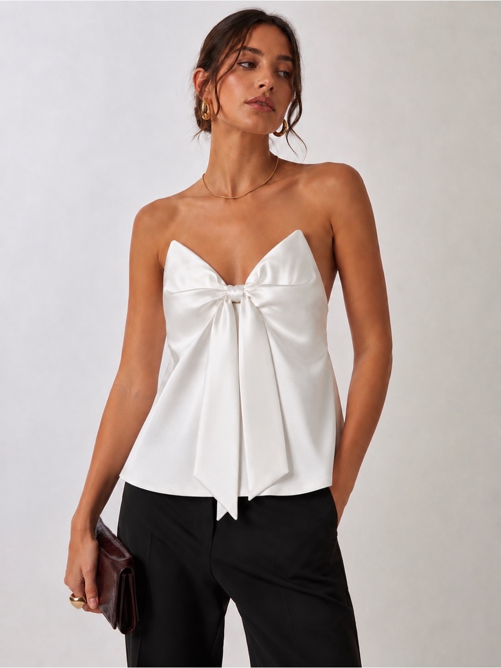 NWT Zara Satin Strapless Bow Top
